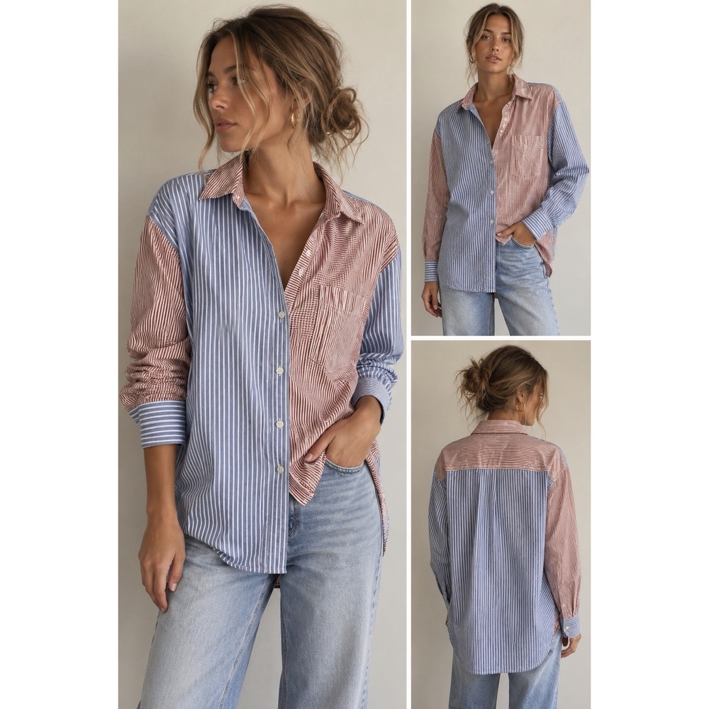 Maeve Anthropologie Long Sleeve Button Down Multicolor Shirt Large